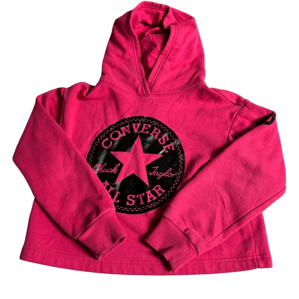 Converse Kids Girls Pink Hoodie Crop Sweatshirt Pullover‎ Chuck Taylor All Star